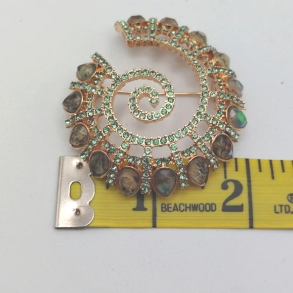 Napier Brooch Mermaid Spiral Goldtone Aqua Crystal Abalone Tone Nautilus - Picture 11 of 11
